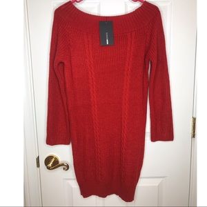 Off the Shoulder Sweater Dress (burnt orange)